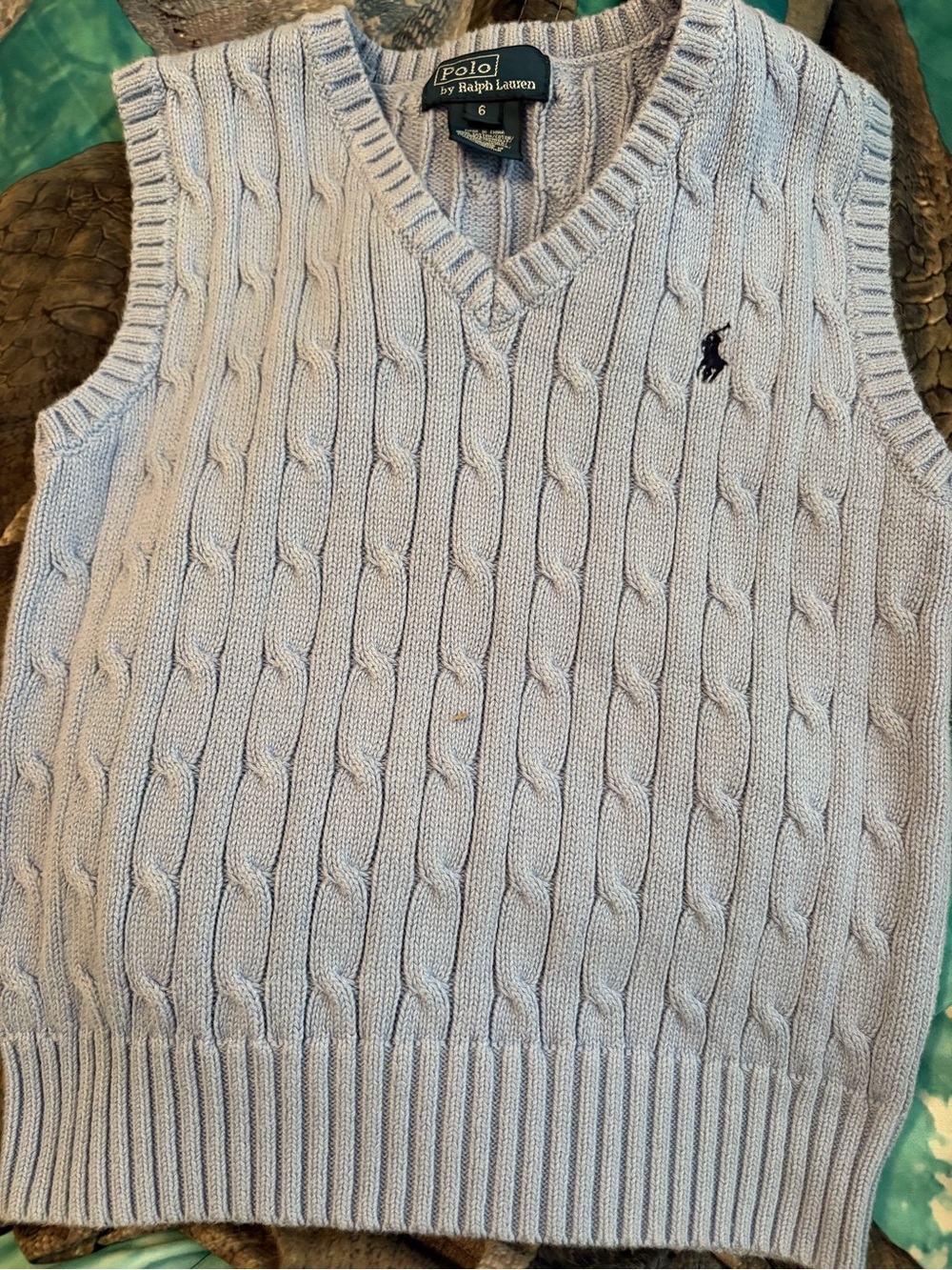Ralph Lauren Light Blue Cable Knit V-Neck Sweater Vest